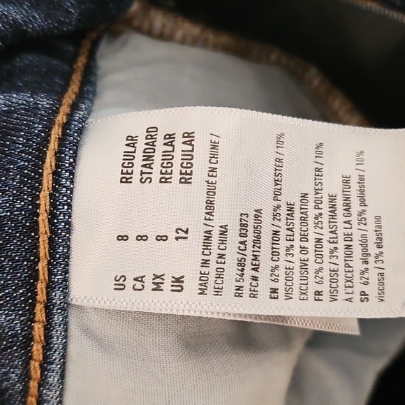 American Eagle Distresses Destroyed Jeans, Dark Wash High Rise Crop - Picture 9 of 12